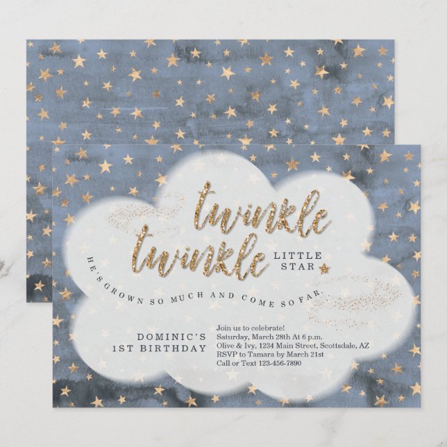 Convites Twinkle Twinkle Little Star Boys Primeiro Aniversá (Frente/Verso)