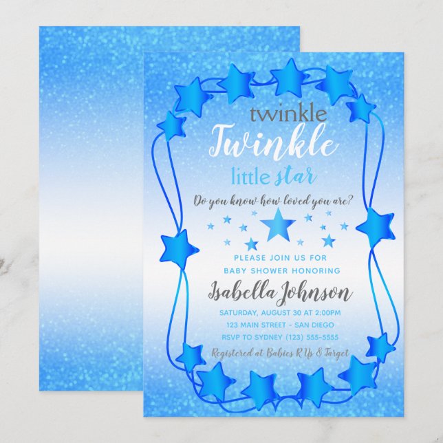 Convites Twinkle Twinkle Little Star - Chá de Bebê (Frente/Verso)