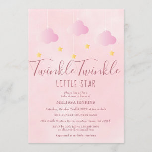 Convites Twinkle Twinkle Little Star Chá de Bebê Menina Ros
