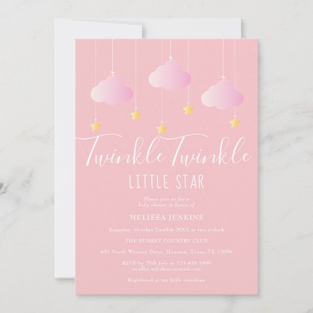 Convites Twinkle Twinkle Little Star Chuveirinha de Bebê Me (Frente)