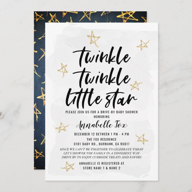 Convites Twinkle Twinkle Little Star Drive by Chá de fralda (Frente/Verso)
