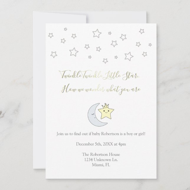 Convites Twinkle Twinkle Little Star - Gender Reveal Invite (Frente)