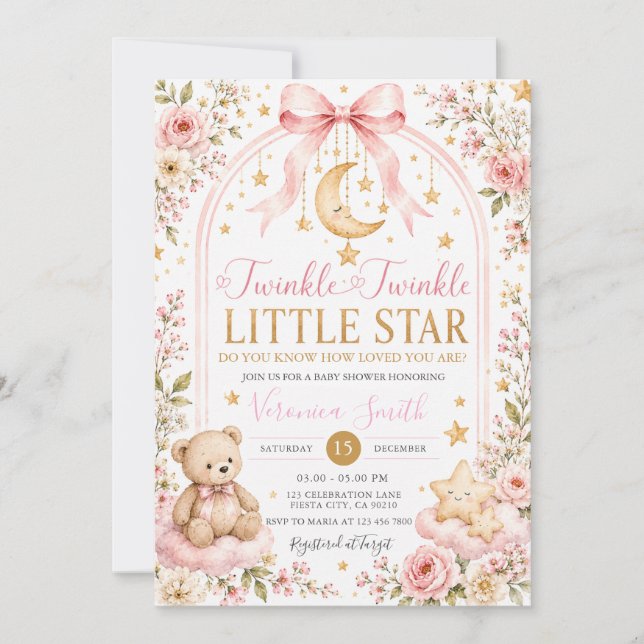 Convites Twinkle Twinkle Little Star Urso da Lua Chuva de B (Frente)