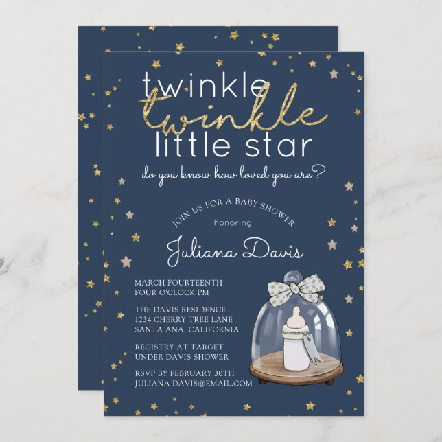 Convites Twinkle Twinkle - Pequena Chá de fraldas de Estrel (Frente/Verso)
