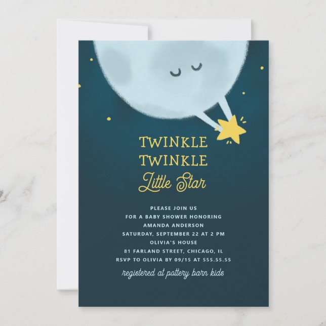 Convites Twinkle Twinkle - Pequena Chá de fraldas de Estrel (Frente)