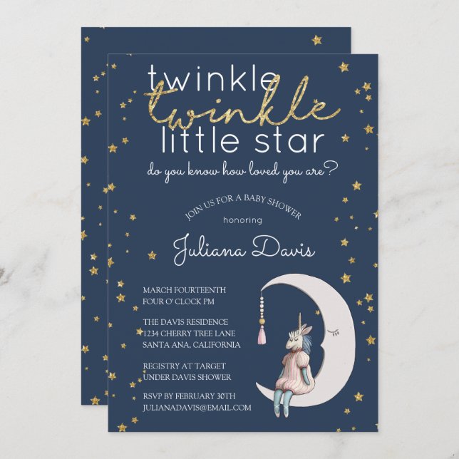 Convites Twinkle Twinkle - Pequena Chá de fraldas de Estrel (Frente/Verso)
