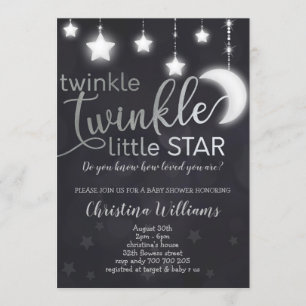 Convites Twinkle Twinkle Pequena Chá de fraldas de Prata Es