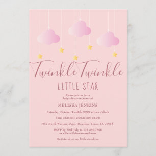 Convites Twinkle Twinkle Pequena Estrelinha Chá Rosa
