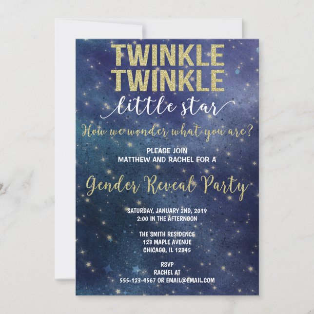 Convites Twinkle Twinkle - pequeno gênero de estrela revela (Frente)