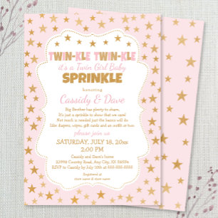 Convites Twinkle Twins Bebê Sprinkle, chá de meninas gêmeas