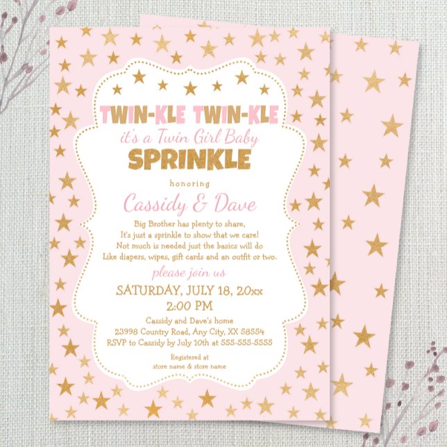 Convites Twinkle Twins Bebê Sprinkle, chá de meninas gêmeas (Criador carregado)