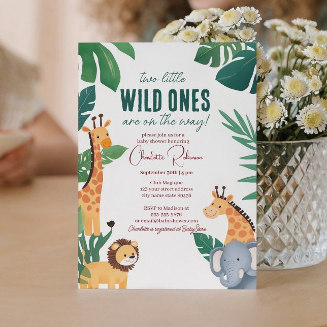 Convites Twins Baby Safari Chá de fraldas (Criador carregado)