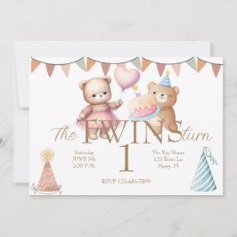 Convites Twins Bear y Primeiro Aniversário