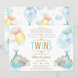 Convites Twins Boys Elephant Virtual Chá de fraldas por Ema