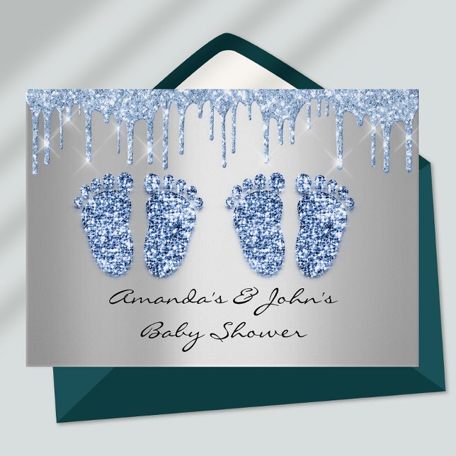 Convites Twins Chá de fraldas Feet Glitter Drives Boys (Criador carregado)
