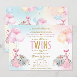 Convites Twins Girls Elephant Virtual Chá de fraldas por Em