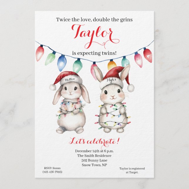 Convites Twins Holiday Lights Baby Shower Invitation (Frente)