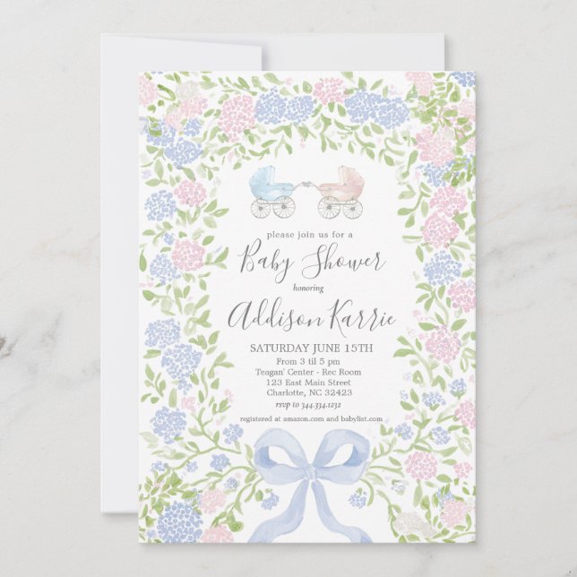 Convites Twins shower, baby carriage shower invitation (Frente)