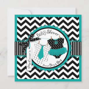 Convites Twins Tie Tutu Chevron Baby Shower