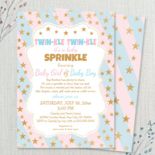 Convites Twins Twins Twins Bebês Sprinkle, gêmeos rapazes e