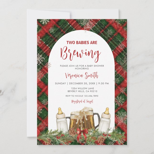 Convites Twins Two Babies Are Brewing Baby Shower  (Frente)