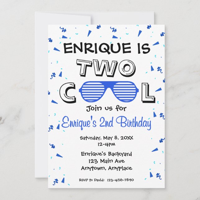 Convites TWO Cool Sunglass 2nd Birthday Party (Frente)