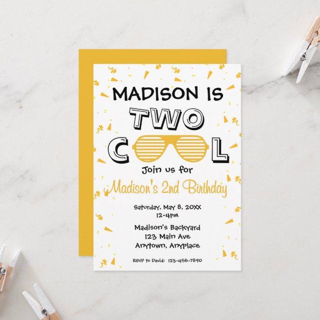 Convites TWO Cool Sunglass 2nd Birthday Party (Frente/Verso In Situ)