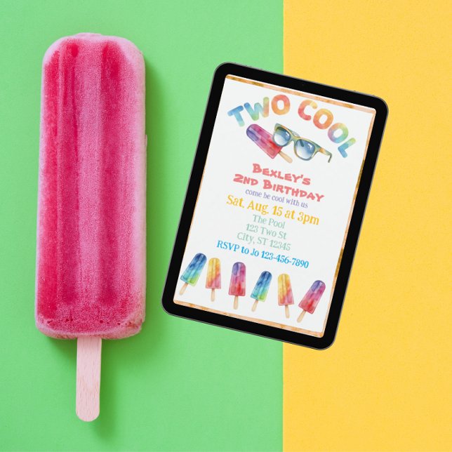 Convites TWO Cool, Watercolor Popsicle 2nd Birthday (Criador carregado)