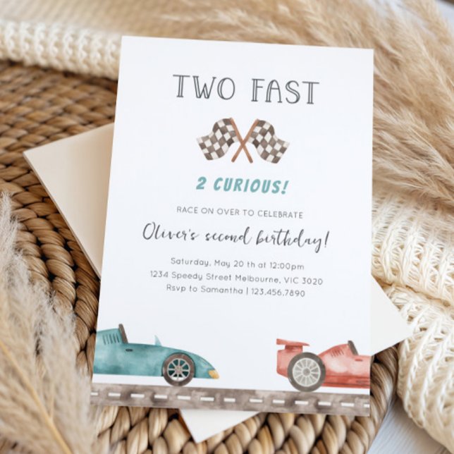 Convites Two Fast 2 Curious Race Car Birthday Party (Criador carregado)