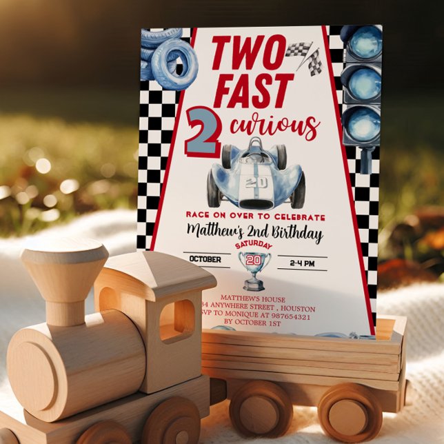 Convites Two Fast 2nd birthday Boy Racing Car Invitation (Criador carregado)