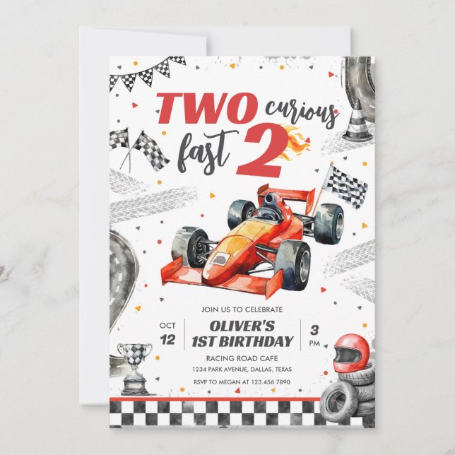 Convites Two Fast Race Car Boy 2nd Birthday Invitation (Frente)