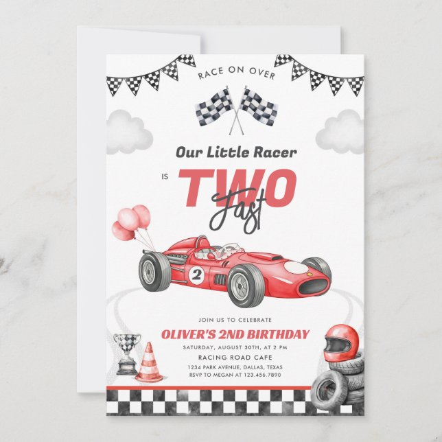 Convites Two Fast Race Car Boy 2nd Birthday Invitation (Frente)