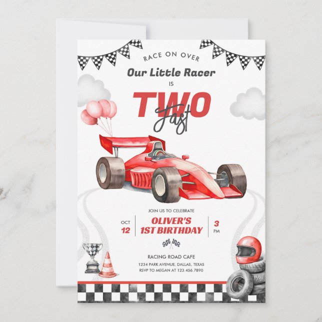 Convites Two Fast Race Car Boy 2nd Birthday Invitation (Frente)