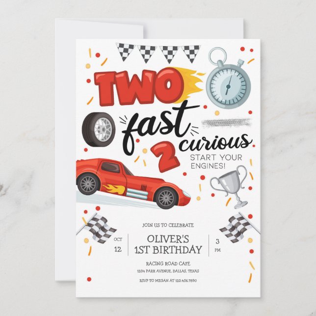 Convites Two Fast Race Car Boy 2nd Birthday Invitation (Frente)