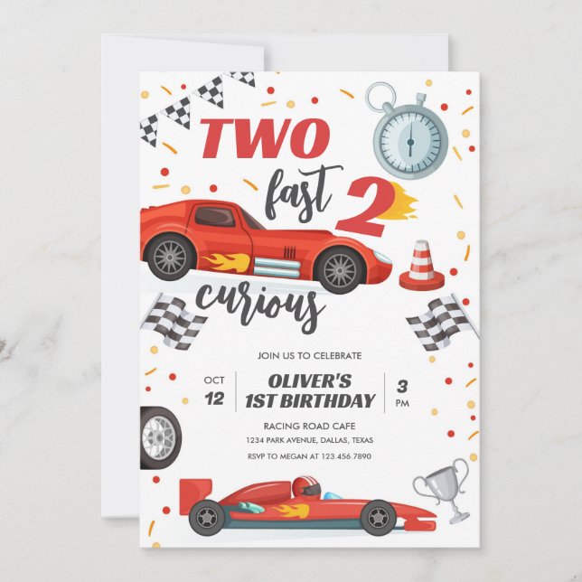 Convites Two Fast Race Car Boy 2nd Birthday Invitation (Frente)