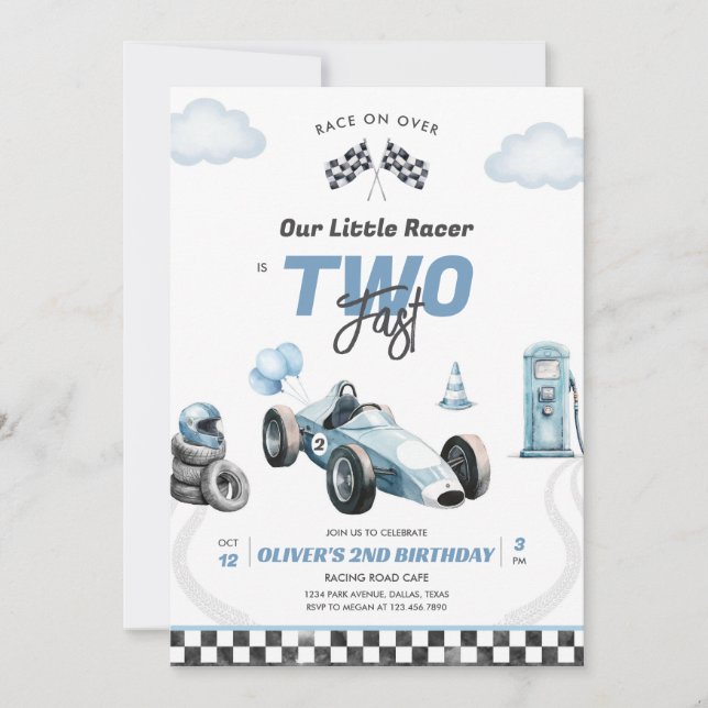 Convites Two Fast Race Car Boy 2nd Birthday Invitation (Frente)