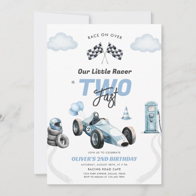 Convites Two Fast Race Car Boy 2nd Birthday Invitation (Frente)