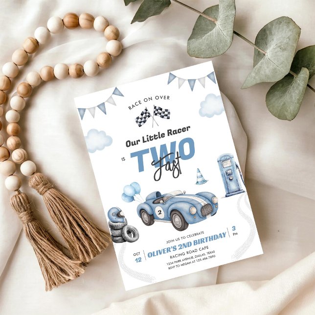 Convites Two Fast Race Car Boy 2nd Birthday Invitation (Criador carregado)
