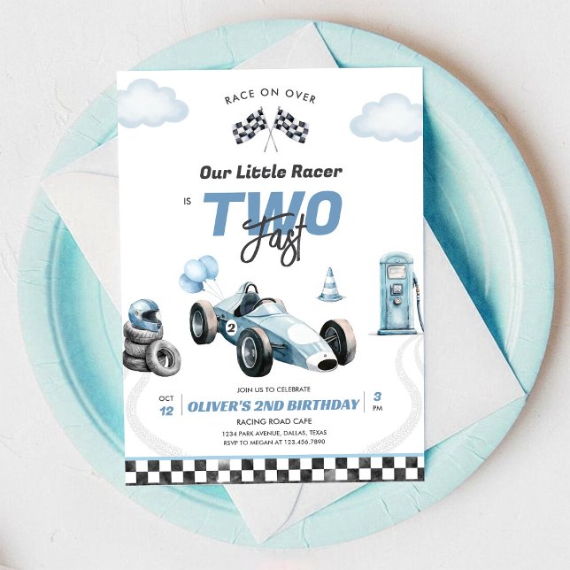 Convites Two Fast Race Car Boy 2nd Birthday Invitation (Criador carregado)