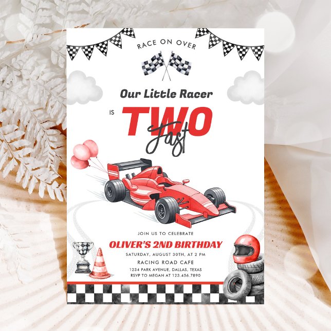 Convites Two Fast Race Car Boy 2nd Birthday Invitation (Criador carregado)