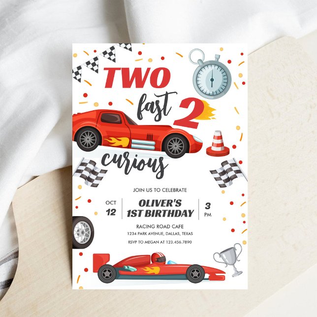 Convites Two Fast Race Car Boy 2nd Birthday Invitation (Criador carregado)