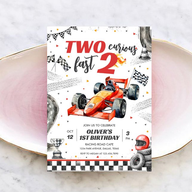 Convites Two Fast Race Car Boy 2nd Birthday Invitation (Criador carregado)