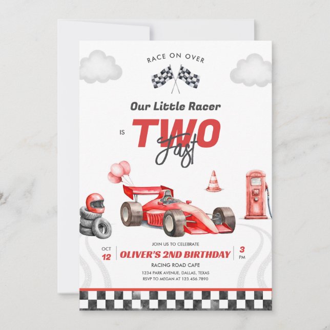 Convites Two Fast Race Car Boy 2nd Birthday Invitation (Frente)