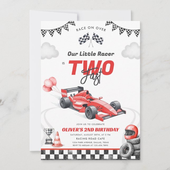 Convites Two Fast Race Car Boy 2nd Birthday Invitation (Frente)