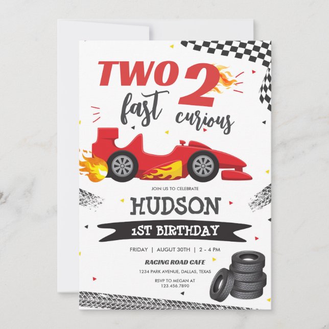 Convites Two Fast Race Car Boy 2nd Birthday Invitation (Frente)