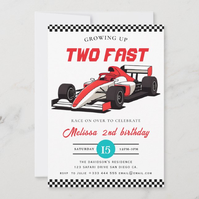 Convites Two Fast Race Car Boy 2nd Birthday Party  (Frente)