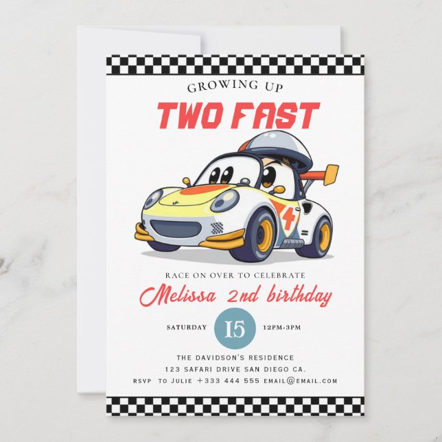 Convites Two Fast Race Car Boy 2nd Birthday Party (Frente)