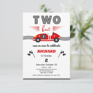 Convites Two Fast Red Race Car 2nd Birthday °Race