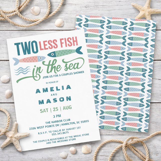 Convites Two Less Fish in the Sea Couples Bridal Shower (Two Less Fish in the Sea Couples Bridal Shower Invitation)