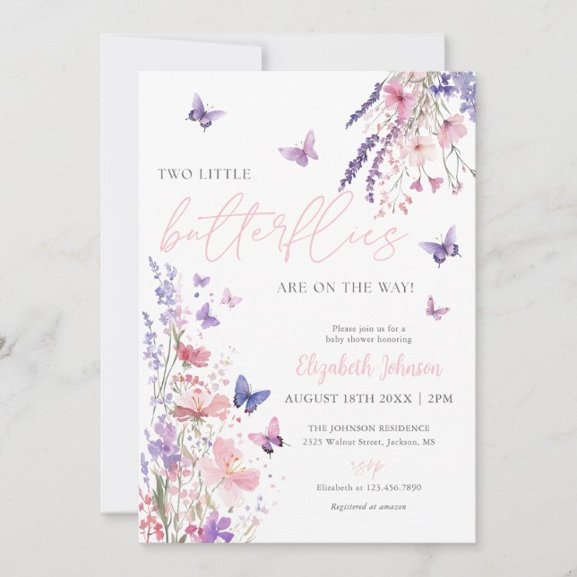 Convites Two Little Butterflies Baby Shower Photo QR Code (Frente)